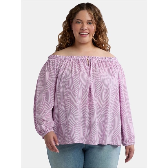 Terra & Sky Women's Plus Size Off The Shoulder Blouse with Long Sleeves, Size 1X - Picture 1 of 5